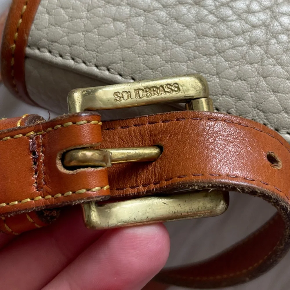 Dooney & Bourke Cream and Tan Pebbled Leather Satchel with Shoulder Strap